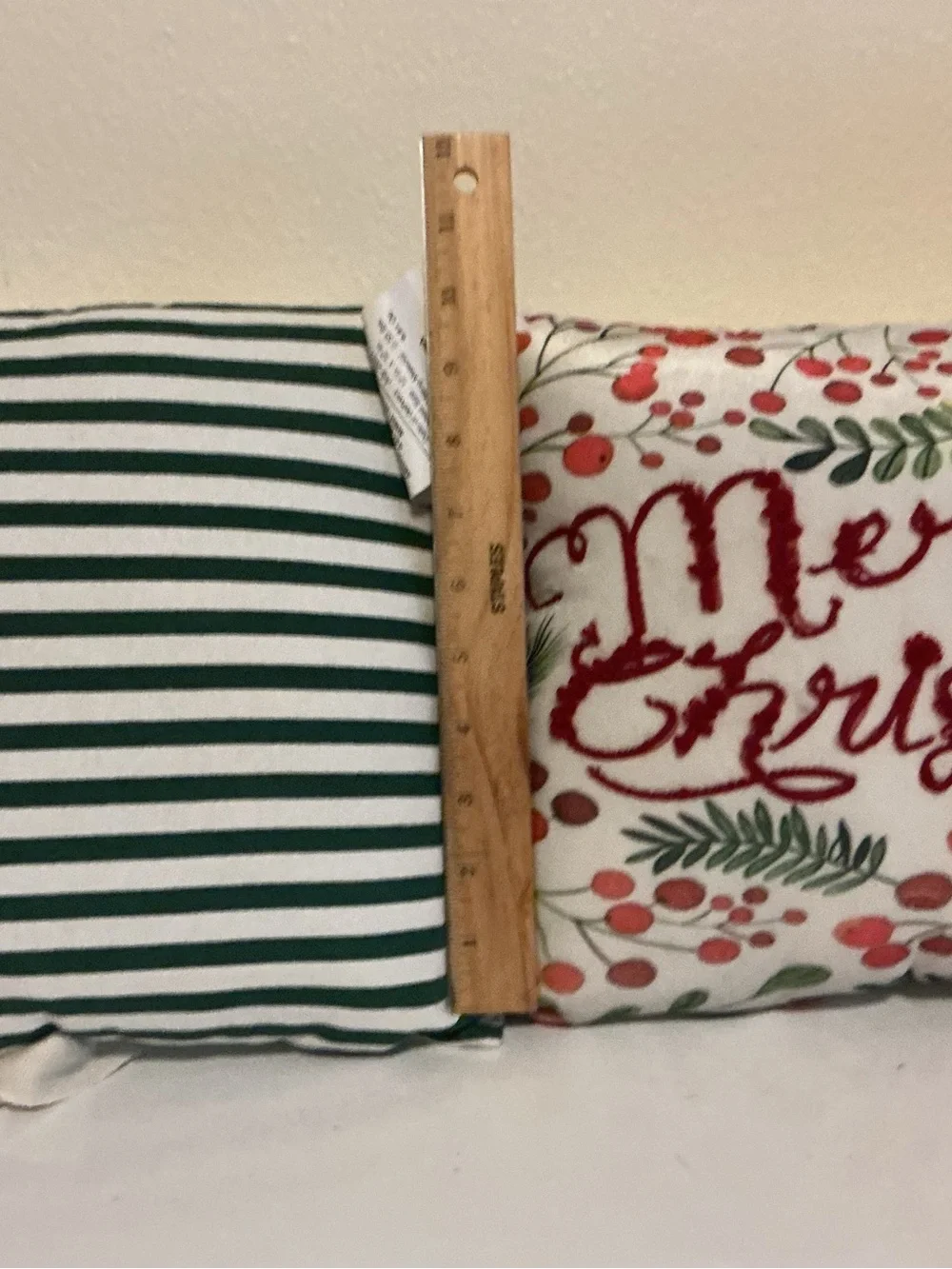 Holiday Decorative Pillow Pair - Green Stripe & Red Script